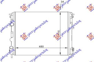 RADIATOR PETROL/DIESEL (WITHOUT VALVE : TUBE WITH QUICK FIT OUTLET) (480x410) (NISSENS)