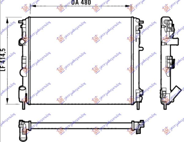 RADIATOR PETROL/DIESEL(480x410)WITHOUT PUMP-WITH PIPE (VALEO)
