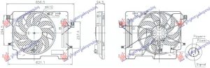 VENTILATOR KOMPLET 1.0 BENZIN / 1.5 TDCI (250W) (2PIN) (NISSENS)
