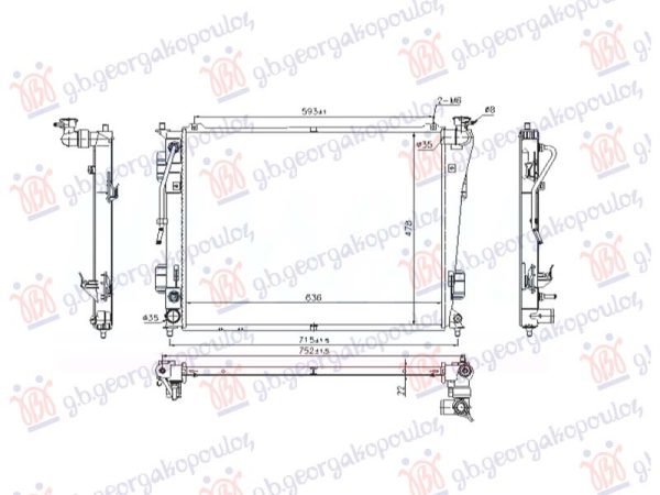 RADIATOR 2.0-2.4 AUTOMATIC PETROL (635x480x16) (NISSENS)