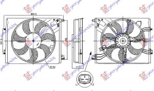 VENTILATOR KOMPLET (1.2/1.3 BENZIN - 1.5/1.6/1.7 DIZEL) (440mm) (250W) (2 PIN) (NISSENS)